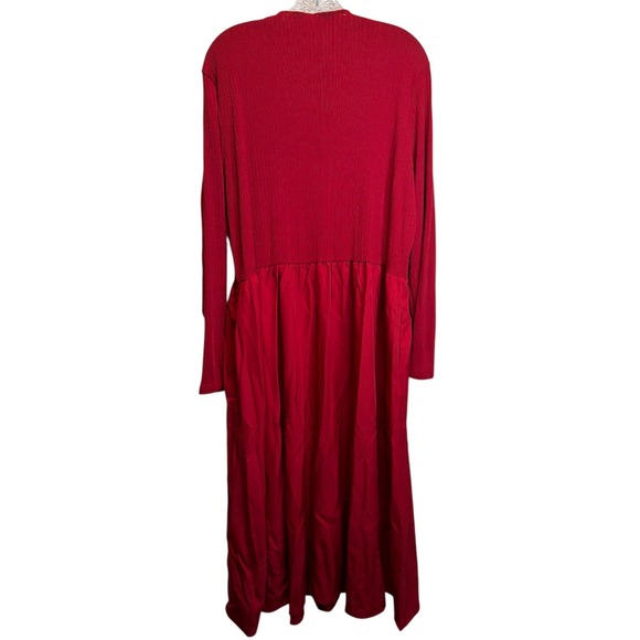 Grace Karin Women Red Ribbed Knit Long Sleeve Maxi Dress Pockets M L XL - Picture 2 of 5